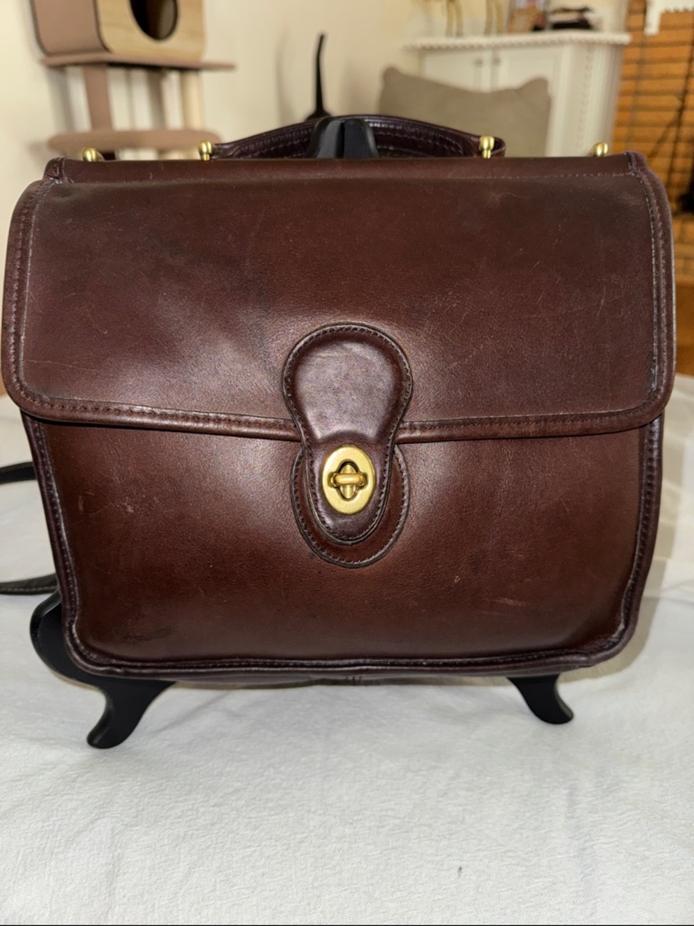 Vintage Coach Brown Leather Willis Messenger Bag with Gold Turn-Lock